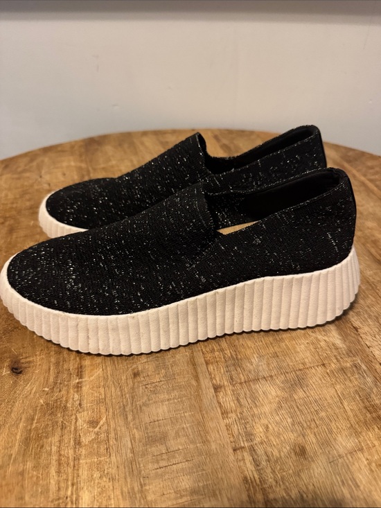 White Mountain Shoes - White Mountain metallic Black Slip-On Platform Knit Sneakers Size 10